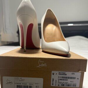 White Christian Louboutin Kate 100mm Pumps size 40